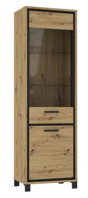 Obrázek produktu pro Furniture24 Vitrína Trondheim TDHV712 Podlahová vitrína, vitrína s 1 skleněnými a 1 dřevěnými dvířky Bez osvětlení