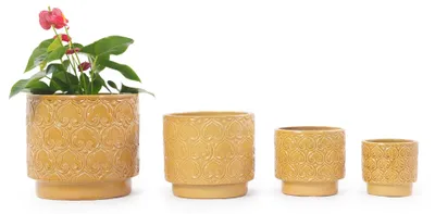 Productafbeelding van Keramische plantenpot, diameter 24 cm, hoogglans, met hartvormig reliëf, ademend, met afvoergat. Geel