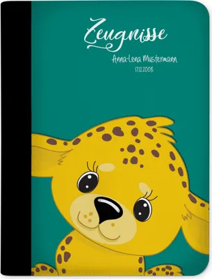 Produktbild von Zeugnismappe, Dokumentenmappe, Ordner A4, Leopard Petrol mit Klarsichthüllen