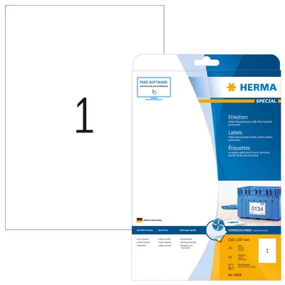 Produktbild von Inkjet-Etiketten A4 weiß 210x297 mm Papier matt 25 St.
