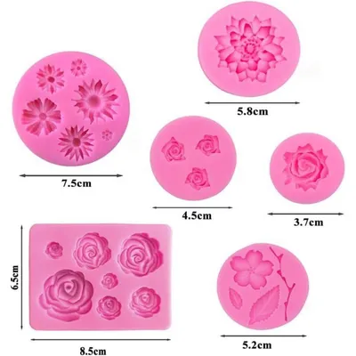 Immagine prodotto di Set di 6 stampi in silicone a forma di fiori 3D, ideali per decorazioni in fondant e per realizzare candele, con diversi motivi floreali