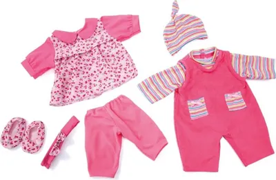 Produktbild von Bayer Design 84619AA Kleider für Puppen 42-46 cm, mehrteilig mit Schuhen, Babypuppen Anziehsachen, rosa, bunt