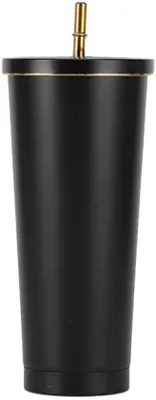 Immagine prodotto di Tazza termica in acciaio inossidabile (qualità alimentare) Benzoa®, capacità 500 ml, a doppia parete, con cannuccia e coperchio a prova di perdite – colore nero