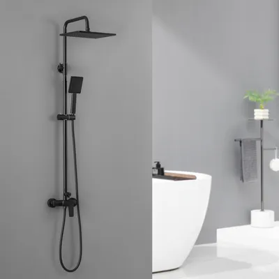 Produktbild von Auralum Regendusche Duschsystem Regenduschset Klassisches Schwarz inkl. Kopfbrause Handbrause Höhenverstellbar Duschset für Bad
