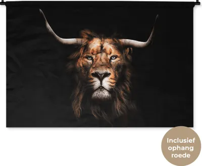 Produktbild von MuchoWow® Wandteppich Wandbehang Löwe - Horn - Schwarz 120x80 cm Tapisserie Dekoration Wandtuch - Wanddekorationen - Wandtücher