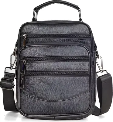 Image de CarryQuest® - Sac bandoulière pour homme en cuir, 20x24x8 cm, noir