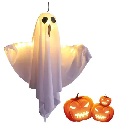 Hängende Halloween-Geister mit LED-Lichtern, 50 cm, Polyester, 3 Modi