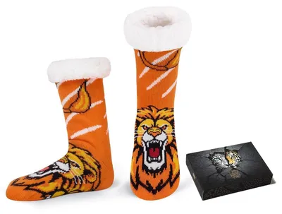 Produktbild von Kuschelsocken Herren 43-46, Rutschfeste Thermosocken mit Geschenkbox, Flauschige Wintersocken Löwe