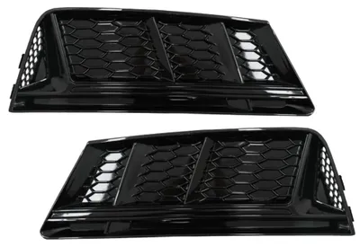 Immagine prodotto di Griglie decorative per paraurti anteriore, laterali, stile RS4, colore nero, per Audi A4 B9, modelli dal 2016 al 2018.