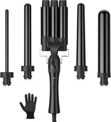 Productafbeelding van 5-in-1 Krultang met 3 Barrels, Keramische Coating, Temperatuurinstelling, Inclusief Handschoenen en Clips voor Diverse Krulstijlen