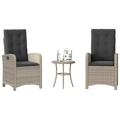 Produktbild von vidaXL 3-tlg. Bistro-Set mit Kissen Hellgrau Poly Rattan