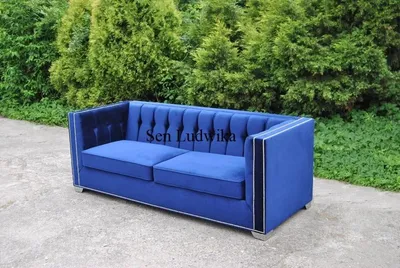 Produktbild von Dreisitzer Couch Polster Sitz Sofas Textil Sofa 3 Sitzer Blau Chesterfield Neu