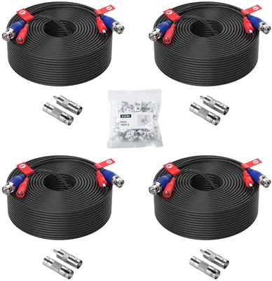 Produktbild von ZOSI 4X 45 Meter Video Kabel BNC Verlängerungskabel für CCTV 4K 5MP 1080P DVR Überwachungskamera System, Mit 100x Kabelklemmen
