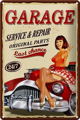 Produktbild von Blechschild Pinup 20x30cm Retro Garage service repair 24/7