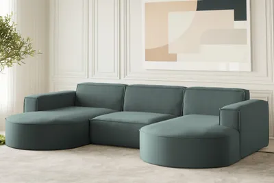 Produktbild von Wohnlandschaft U-Form Sofa PALMA in Stoff Opera Velvet Opalgrün