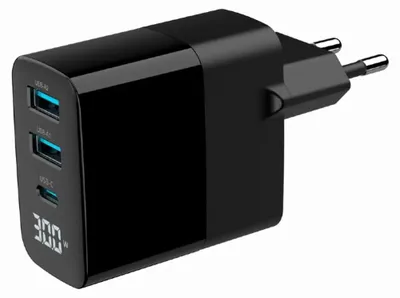 Image de Chargeur universel pour appareils mobiles Gembird TA-UC-PDQC30LCD-BK-02, noir, charge rapide sur secteur, pour une utilisation intérieure.