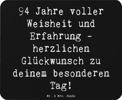 Produktbild von Mr. & Mrs. Panda Mouse Pad Spruch 94. Geburtstag - Schwarz - Geschenk, Geschichten, pc mausunterlage, wertvolle Momente, Happy Birthday, mousematte, Mousepad, Alter