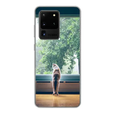 Produktbild von MuchoWow® Handyhülle Schutzhülle Hülle für Samsung Galaxy S20 Ultra Katze - Fenster - Pflanzen Silikon Softcase Handy Hülle - Karteninhaber