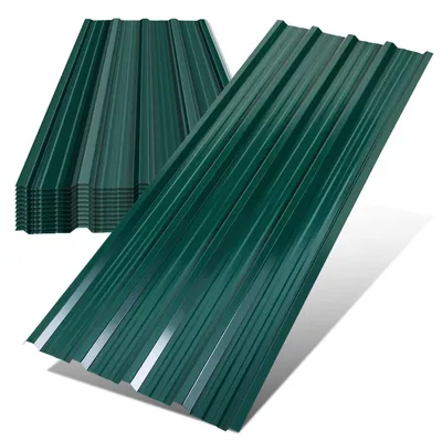 Image de Vigevee, lot de 12 panneaux de toiture en tôle trapézoïdale, 129 x 46 cm, vert, galvanisés, revêtement de toiture en tôle ondulée