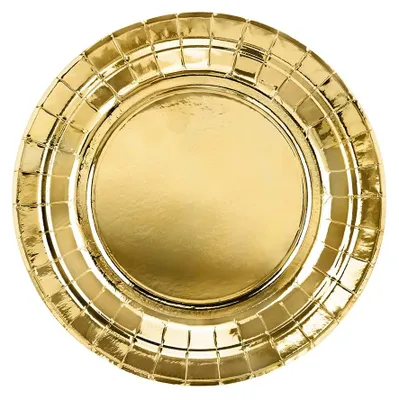 Papier Teller 18 cm, 6er Set, Wegwerf Teller, Gold, rund