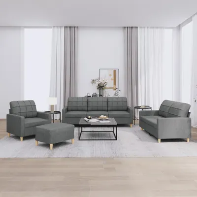 Produktbild von ZMH 4-tlg. Sofagarnitur mit Kissen Dunkelgrau Stoff