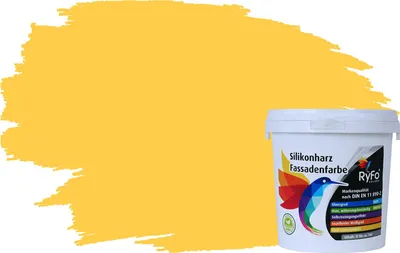 Produktbild von RyFo Colors Silikonharz Fassadenfarbe Lotuseffekt Trend Brilliantgelb 1l - bunte Fassadenfarbe, weitere Gelb Farbtöne und Größen erhältlich, Deckkraft Klasse 1