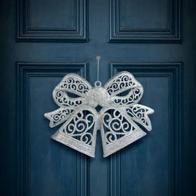 Imagen del producto de Decoración navideña – lazo – colgante – plateado – 35 cm