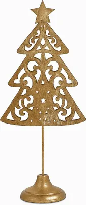 Produktbild von Deko Weihnachtsbaum Metall gold | 41 cm hoch | Mit Stern | 15549