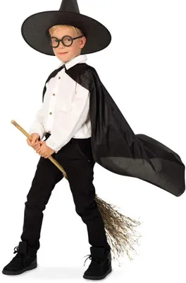 Produktbild von Zauberer-​Kostüm für Kinder mit Umhang und Hut – Zauberlehrling, Magier und Hexer für Fasching und Halloween (152/164)
