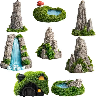 Productafbeelding van Miniatuurbergen, watervaldecoratie, 8 stuks, van kunsthars, voor tuinontwerp