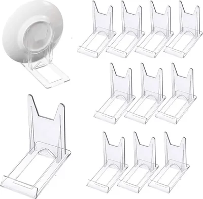 Produktbild von yozhiqu, Acryl Dekotellerständer Aufsteller, verstellbar, transparent, 12er Set, 11,2x6x10,4 cm, werkzeuglose Montage, vielseitig für Dekoteller, Bücher, Geschirr, Handys