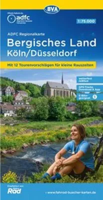 Immagine prodotto di Carta regionale ADFC Bergisches Land Colonia/Düsseldorf 1:75.000, resistente agli strappi e alle intemperie, download tracce GPS
