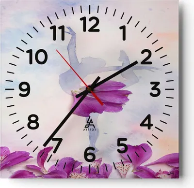 Produktbild von Wanduhr - Quadrat - Glasuhr - Ballett Blumen Mädchen Eleganz - 30x30cm - Schleichendes Uhrwerk - Lautlos - zum Aufhängen bereit - Dekoration Modern - Wanddekoration aus Glas - C4AC30x30-3104