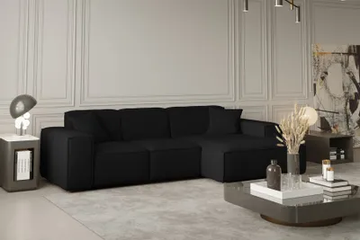Produktbild von Ecksofa Designersofa CELES in Stoff Opera Velvet Schwarz Ottomane Rechts