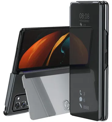 Image de Étui pour Samsung Galaxy Z Fold 2 5G translucide miroir pliable étui de protection en cuirPolyuréthaneNoir