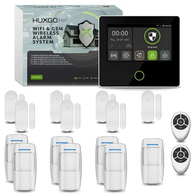 Produktbild von HUXGO Funk Alarmanlage Set HXA502 B mit Alarmsirene integrierter GSM 4G + WiFi, 7x Bewegungsmelder, 7x Tür- Fenstersensor