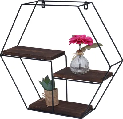 Produktbild von Wandregal HWC-K76, Hängeregal Schweberegal Regal, 3 Regalböden Metall Massiv-Holz Industrial 43x49x11cm dunkelbraun