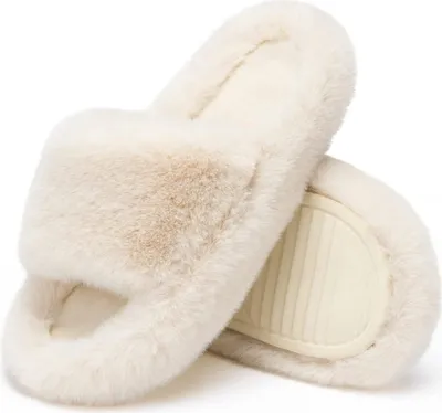 Produktbild von Damen-Hausschuhe, flauschig, bequem, Memory-Schaum, Haus-Kunstfell, Gleitschuhe, rutschfeste Sohle, Schlafzimmer, gemütliche Innen-Plüsch-Hausschuhe