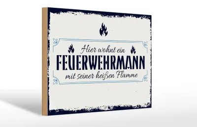 Produktbild von Holzschild Spruch 30x20cm Hier wohnt ein Feuerwehrmann