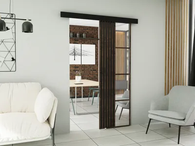 Obrázek produktu pro KIER FURNITURE Nástěnné posuvné dveře se zrcadly MOLI MOLI 60 - 66x205x1,6 cm - jasan tmavý