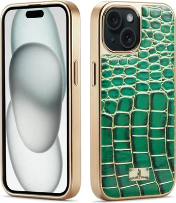 Immagine prodotto di Per iPhone 15 Plus Fierre Shann Coccodrillo Texture ElektropointPoliuretanoCustodia del telefono (verde)