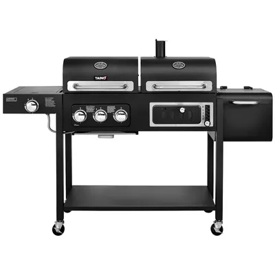 Zdjęcie produktu dla TAINO Hero Duo grill gazowy grill na węgiel drzewny wędzarnia grill wózek grill czarny
