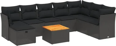 Produktbild von vidaXL 9-tlg. Garten-Sofagarnitur mit Kissen Schwarz Poly Rattan