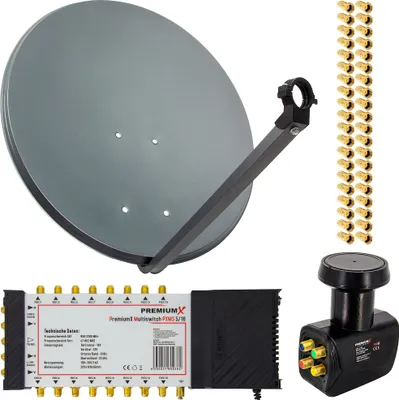 Produktbild von PremiumX SAT Anlage 80cm Antenne Multischalter 5/16 LNB 40x F-Stecker