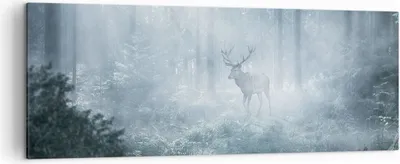 Produktbild von Bild auf Leinwand - Leinwandbild - Einteilig - Hirsch Wald Morgendämmerung - 140x50cm - Wand Bild - Wanddeko - Wandbilder - Leinwanddruck - Bilder - Wanddekoration - Leinwand bilder - AB140x50-4667