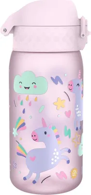 Produktbild von ion8 Kinder Trinkflasche, 350ml, Auslaufsicher, Einhandöffnung, Sichere Verriegelung, Spülmaschinenfest, BPA-frei, Tragegriff, Klappdeckel, Leicht zu Reinigen, Klimaneutral, Einhörner