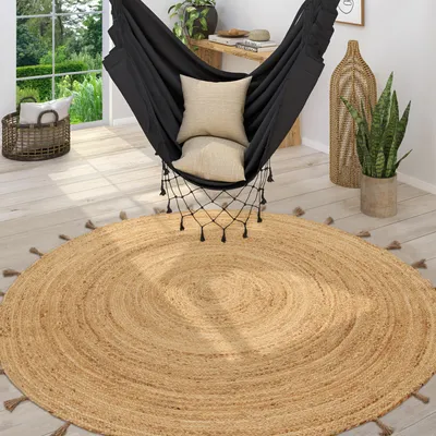 Produktbild von Paco Home Teppich Rund Wohnzimmer Jute Naturfaser Handgemacht Boho Modern Ethno Natur 160 cm rund