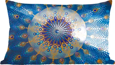 Produktbild von MuchoWow® Zierkissen Sofakissen Wohnzimmer Dekokissen 50x30 cm Kreis - Mandala - Blau - Gelb - Wohnzimmerdekoration - Polster mit Photo
