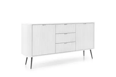 Produktbild von Sideboard ZORA mit 2 Türen und 3 Schubladen Weiß mit Schwarzen Füssen – 168 × 87 × 39 cm