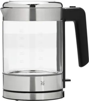 A studio shot of a glass electric kettle.